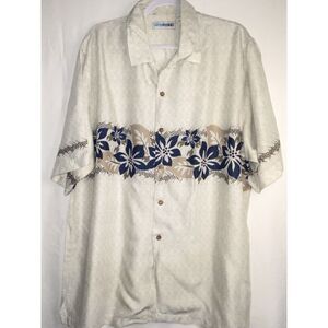 Canyon River Blues Mens Large Beige Floral  Short‎ Sleeve Button Front Shirt